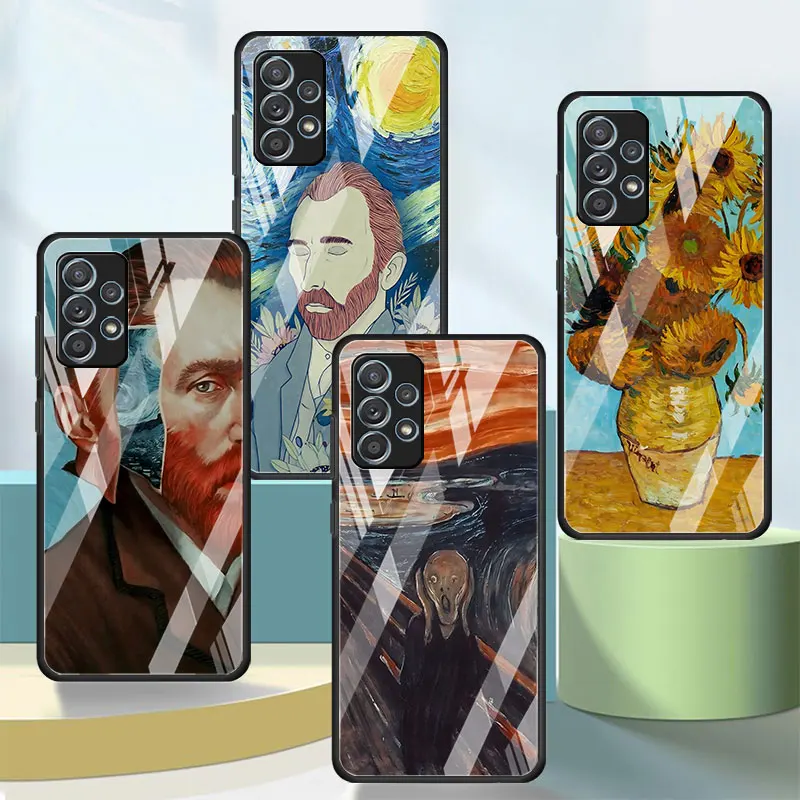 Paintings Starry Night Van Gogh Case For Samsung A16 A27 A54 A34 A12 A14 A33 A15 A21s A53 A55 A35 A51 A11 A22 A31 Glass Cover