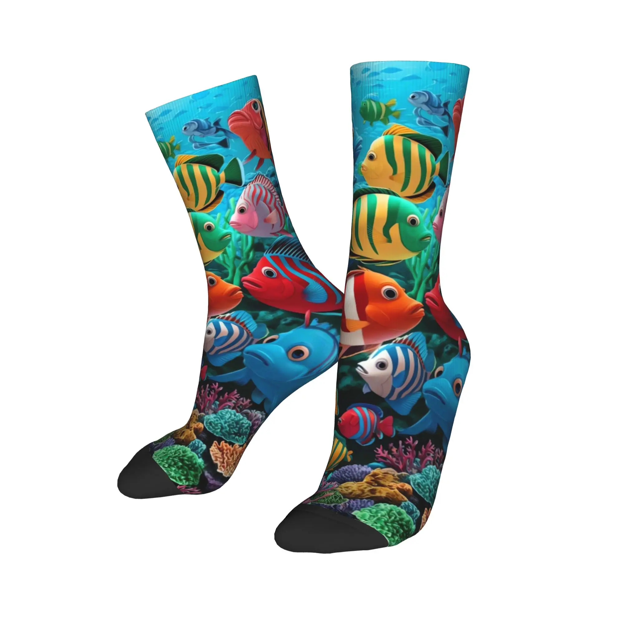Novel Fun Bright Underwater Tropical Fish Socks Men Medium Soft Socks Winter Outdoor Graphic Anti Slip Socks Birthday Present