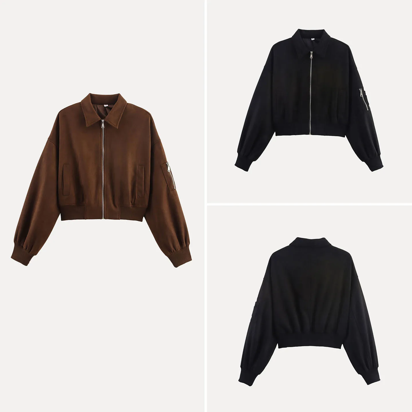 

Fall 2025 Women's Faion Personali Flight Jaet Suede Texture Dual Color ort Outerwear Zipper Closure Stand Fit