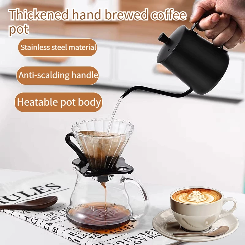 Simple stainless steel hand drip coffee hot pot with lid, slender mouth,used for hand brewing coffee,suitable for tea and coffee