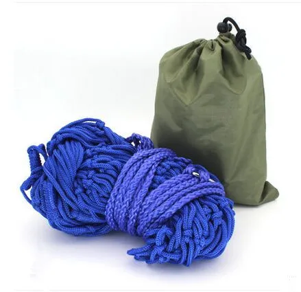 Nylon Rope Mesh Double Hammock com Wood Stick, Interior e Exterior, Linha De Algodão