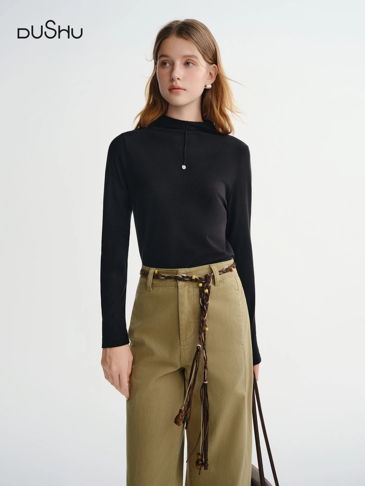 

DUSHU Winter 2025 Women Antibacterial Skin-Friendly Layering Top - Versatile Soft Touch Basic Shirt for Casual Elegant Commuting