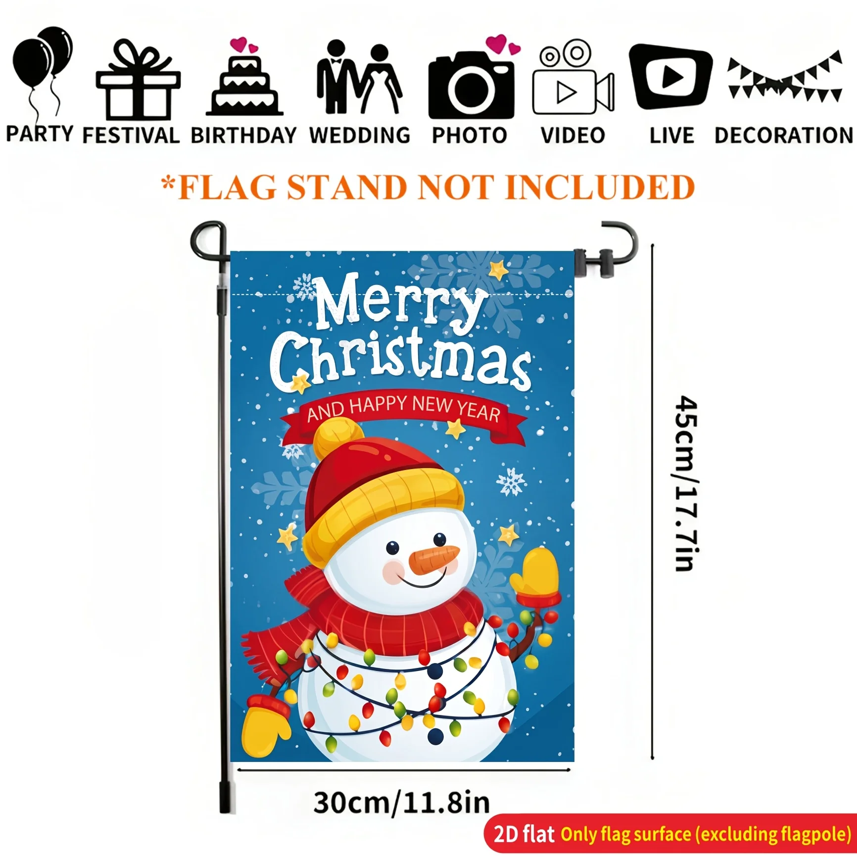 2D Flat Garden Flag 1 Piece, Christmas and New Year Cute Snowman Christmas Garden Flag, Outdoor Courtyard Decoration Flag, Festive Atmosphere Arrangement, Lawn Terrace Yard Christmas Decoration Flag