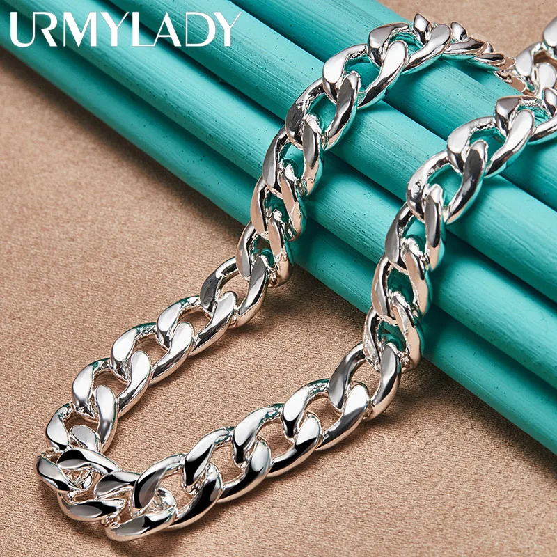 

URMYLADY 925 Sterling Silver 10MM Men Side Chain Necklace For Women Wedding Party Fashion Charm Fine Jewelry