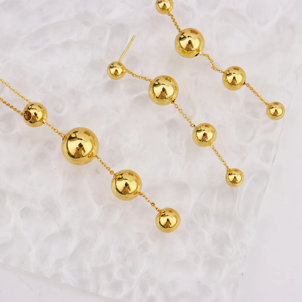 

Stainless Steel Ball Shape Earrings Necklace to Women New Gold Color Fashion Jewelry Set For America Dubai Party Wedding Wearing