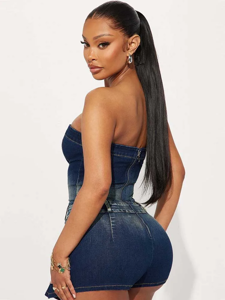 Macacão de uma peça shorts para mulheres roupas de verão sexy denim macacão com saias estiramento sexy sem alças macacões senhoras