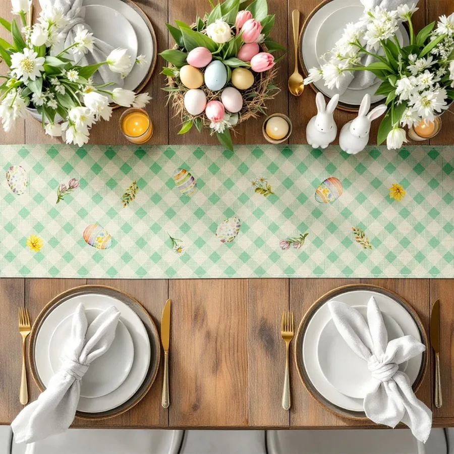 مفرش طاولة E 13 × 71 Ihes E ديكور طاولة ربيعي النعناع الأخضر حديقة الصفاء الأرنب