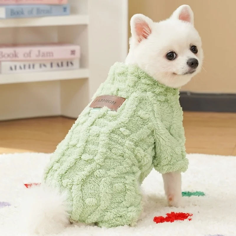 Soft Warm Fleece Dog Pajamas Kawaii Dog Jumpsuits Winter Puppy Clothes Fashion Solid Cat Jumpsuits Pet Coat Costumes Dog Clothes