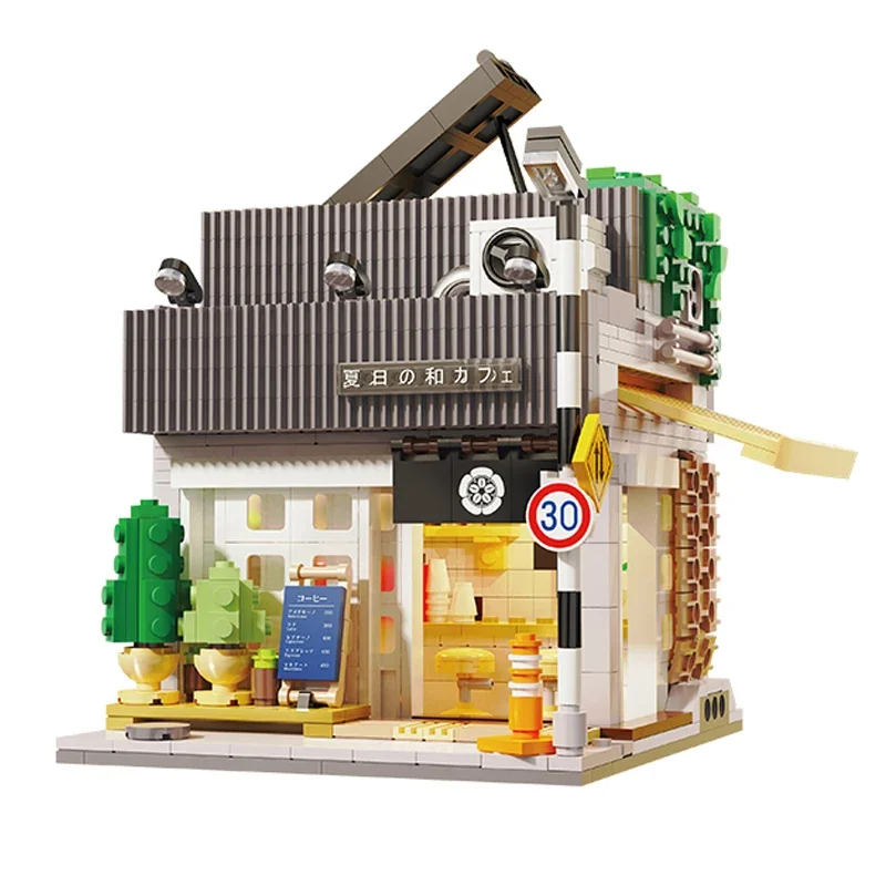 Anime Kawaii Cartoon Building Blocks Summer Japanese Style Coffee Shop Street Scene Assembly Toys Ornaments Birthday Gifts