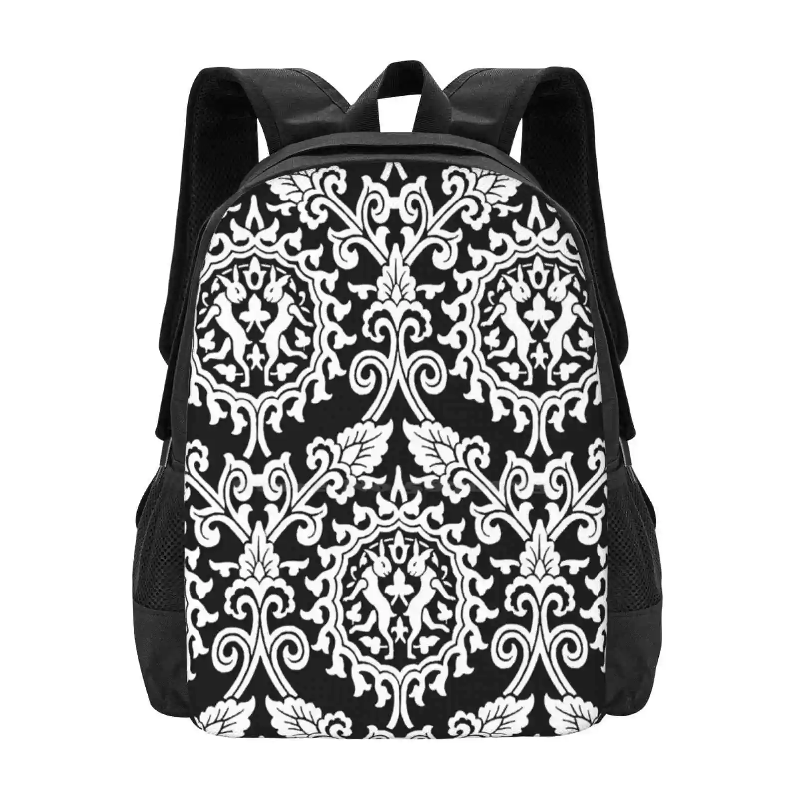 Black And White Vintage Fabric Pattern Pattern Design Bagpack School Bags Vintage Pattern Yellow And White Berries Vines