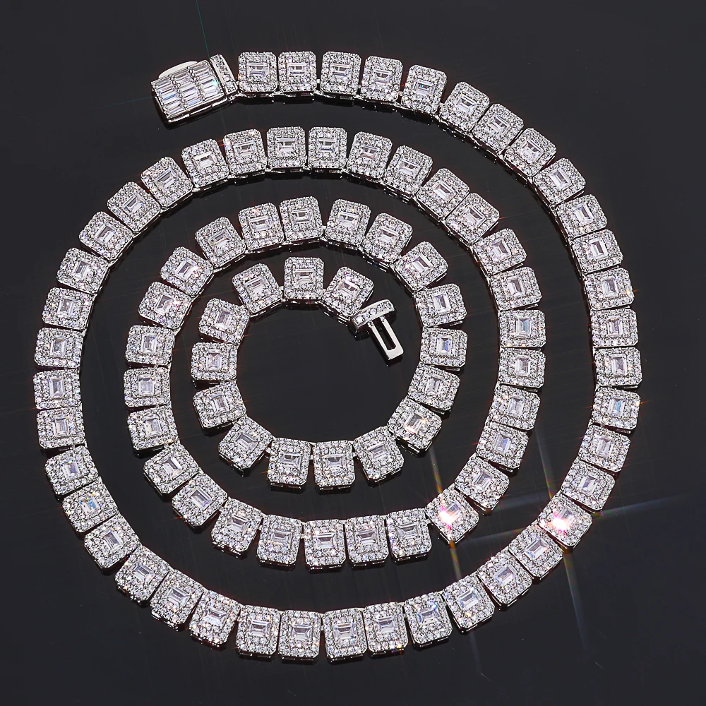 ESKEEM 7.5mm Iced Zirconia Cluster Tennisketting Bling Baguette met Ronde CZ Ketting Vrouwen Hip Hop Sieraden