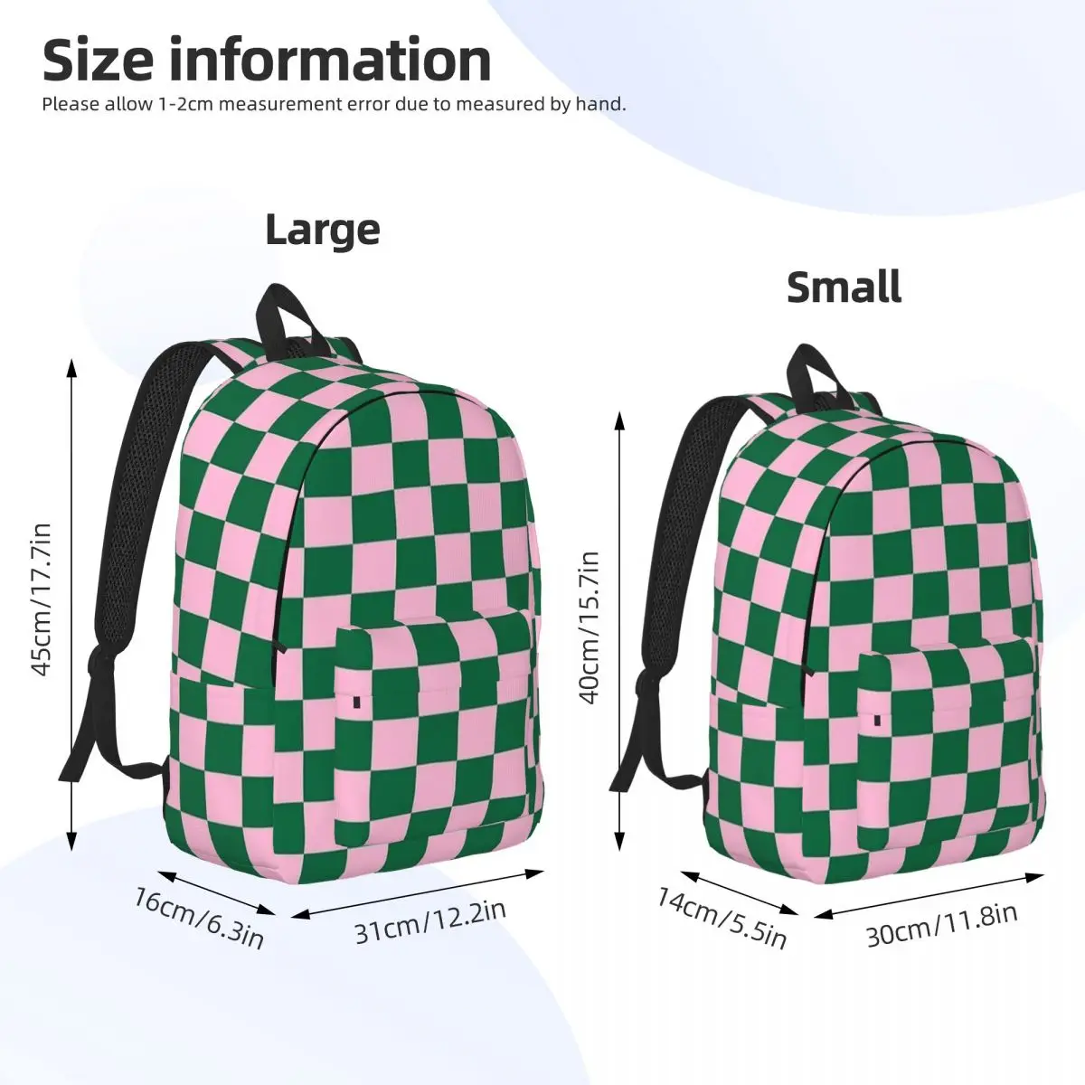 Candy Pink And Cadmium Green Checkerboard Backpack Sports Student Business Geometric Checkered Daypack Laptop Canvas Bags