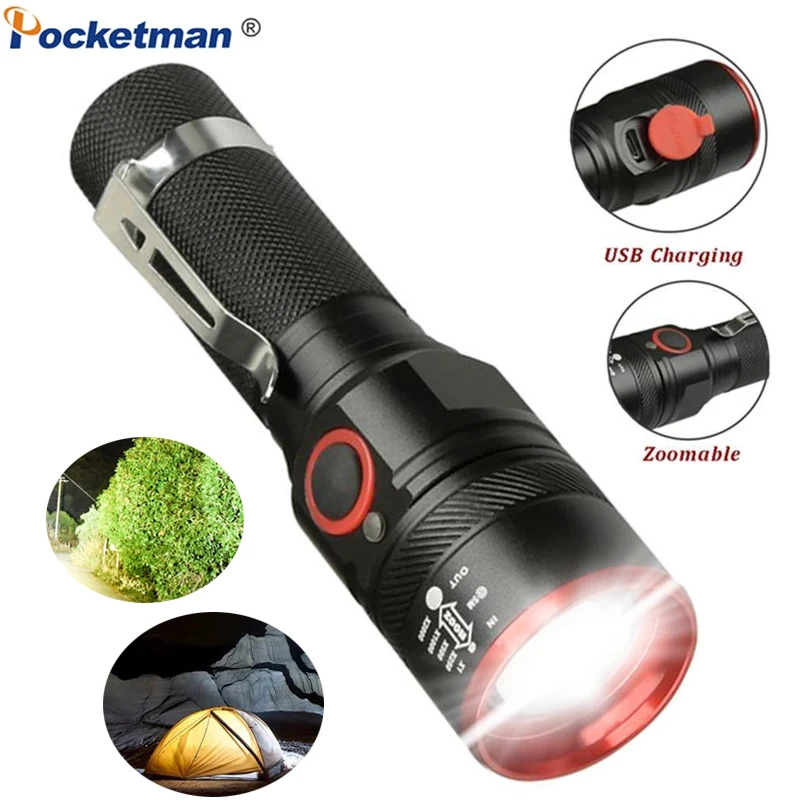 LED Flashlight 18650 Rechargeable Flashlights Zoomable Torch Outdoor Waterproof Flashlight Tactical Flashlight