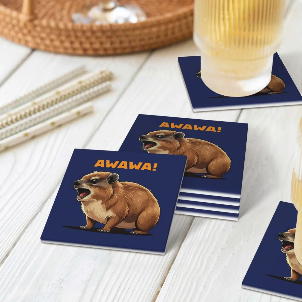 

Rock Hyrax Lover Awawa Groundhog Dassi Coaster Керамика Коврик для выпечки Украшение стола Посуда Кухонный стол Подставки для кофе Коврик