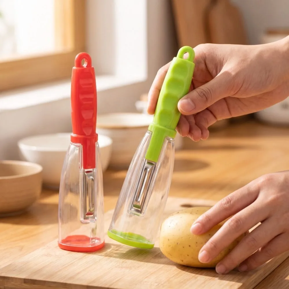 Easy Grip Vegetable Peeler Ergonomic Handle Storage Tube Peeling Tool Multifunctional Creative Peeler with Organizer Camping