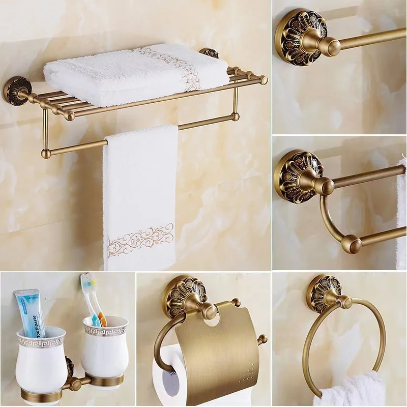 

Латунный ретро-набор аксессуаров для ванной: держатель для полотенец, полка для хранения, комплект для туалета