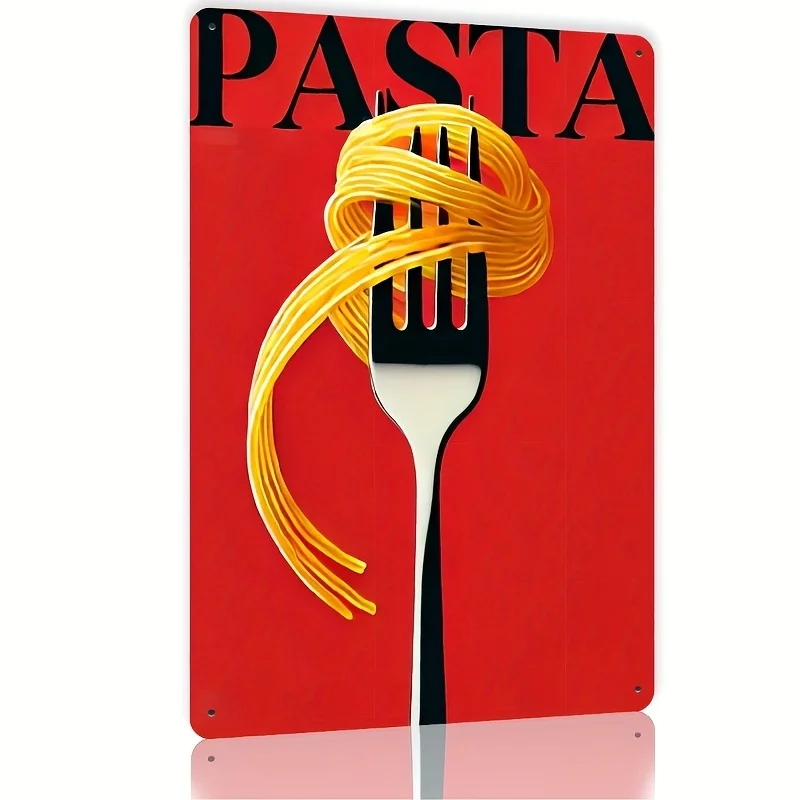 Vintage Pasta Metal Wall Sign, es - Rustic Iron Poster with Spaghetti Fork Design for Kitchen/Dining Room/Bathroom/Office Decor