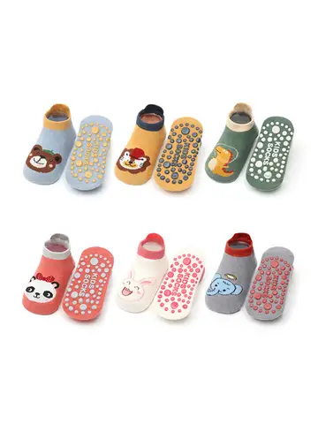 6 Pairs Kids Cotton Socks Cute Cartoon Animal Pattern Comfy Breathable Baby Non-slip Floor Socks