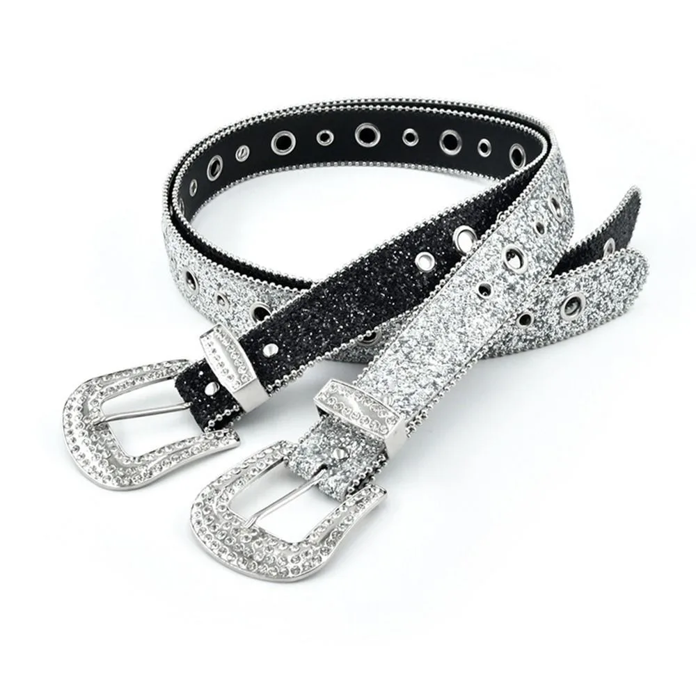 Vintage kralen omzoomd glanzende brede riem Y2K effen kleur strass tailleband legering punk stijl vrouwen PU riem feestelijk cadeau