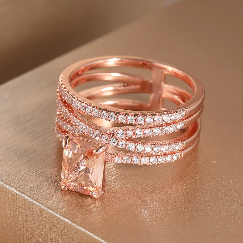 Anello di Morganite multistrato di moda gioielli da sposa Color oro rosa anello di pietra di cristallo di Champagne Bague per le donne regali di