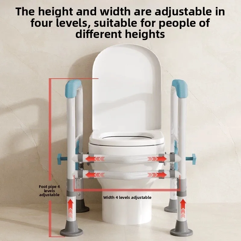 إطار أمان للمرحاض غير المثقوب لكبار السن، مساعدة درابزين، تجديد ودلي، مشبك وعاء المرحاض، مسند ذراع الحمام، مساعدة