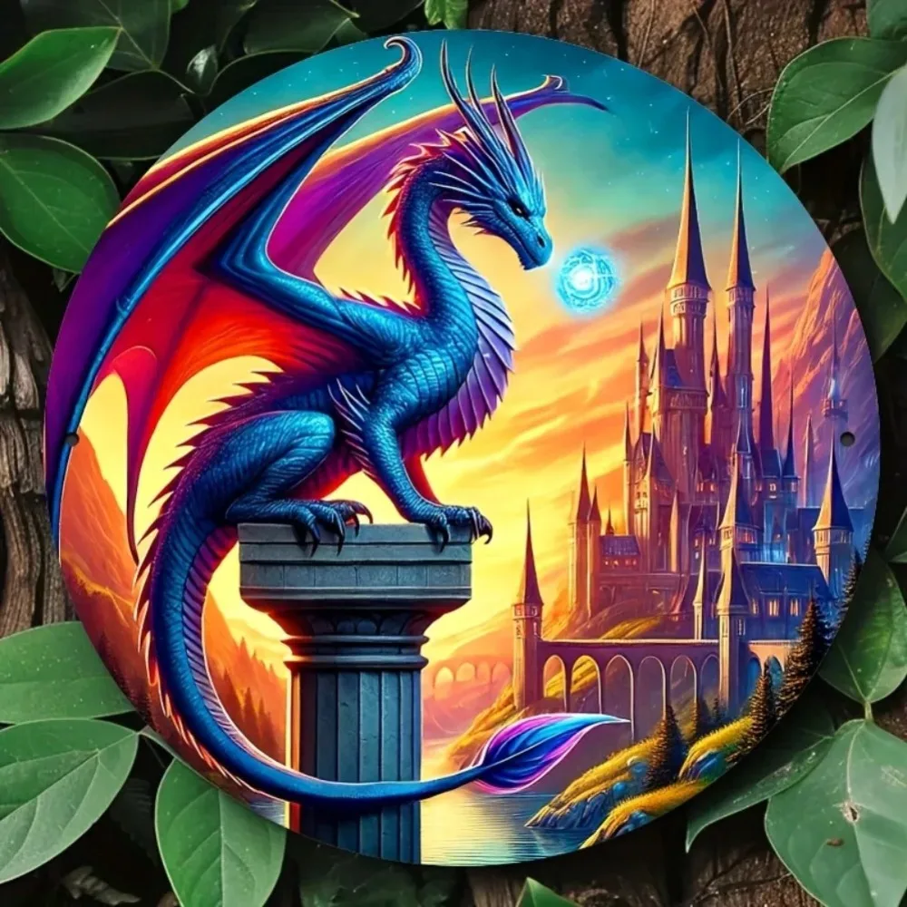 Castle Guardian Metal Sign Wall Decor Magic Dragon Home Office Gift