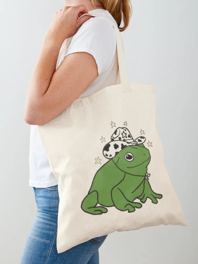 Frog with a cowboy hat Tote Bag Canvas foldable reusable bag custom tote bag shopping logo