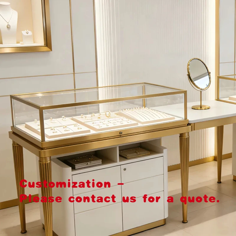 custom.Customizable Wooden Jewelry Display Cabinet with Glass Shelves and Stainless Steel
