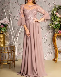 A-Line Evening Dress Elegant Gowns Formal Occasion Lace Print Sheer Tulle Pleats Layered Long Tail Solid Color Custom 2024 New