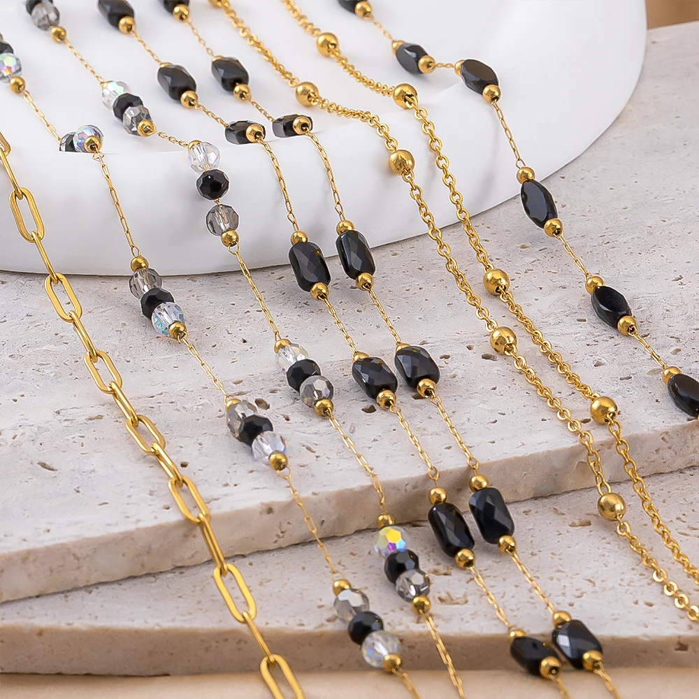 0,5/1/2 метра прямоугольная цепочка с хрустальным камнем, стеклянная цепочка из нержавеющей стали для изготовления ювелирных изделий, ожерелье, браслет, ремесло своими руками