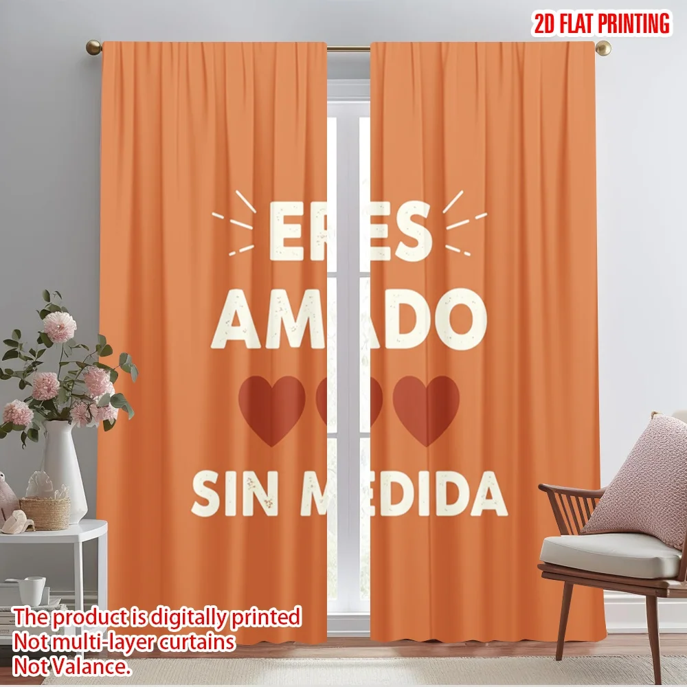 

2pcs 2D flat printing Party Curtains Loved Unconditionally Heart Polyester Fabric Without Electricity Festive Holiday Use for