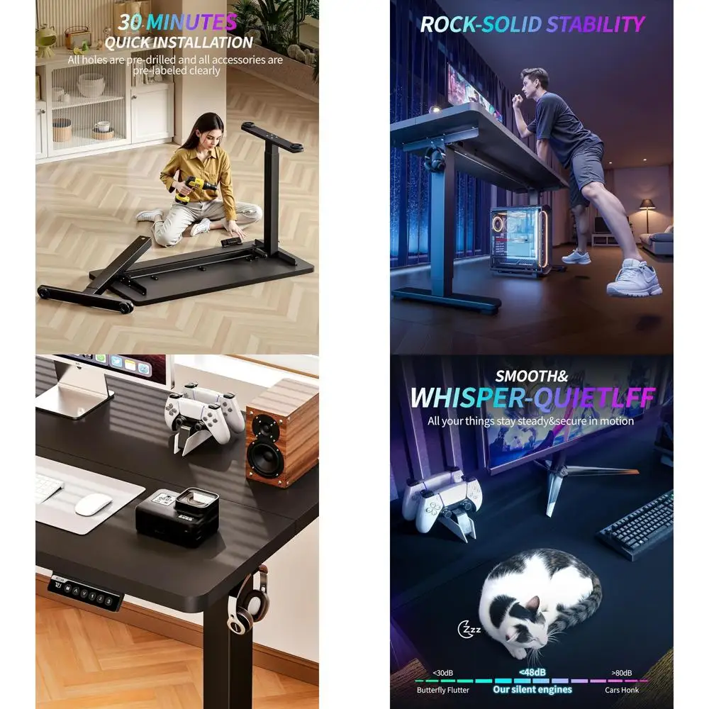 مكتب كهربائي قابل لضبط الارتفاع، 48x24، أسود، للاستخدام المنزلي والمكتبي