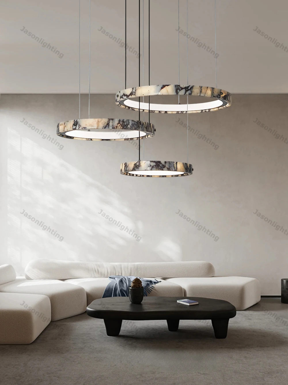 5-Ring Natural Marble Gold Chrome Dimmable LED Chandelier