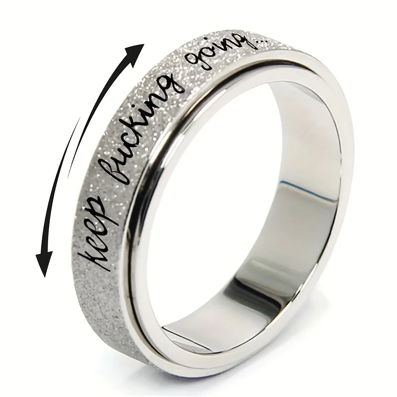 Fashion Inspirational Vibrant Stainless Steel Rotating Ring Adjustable Unisex Daily Wear Jewelry Keep Going Ring