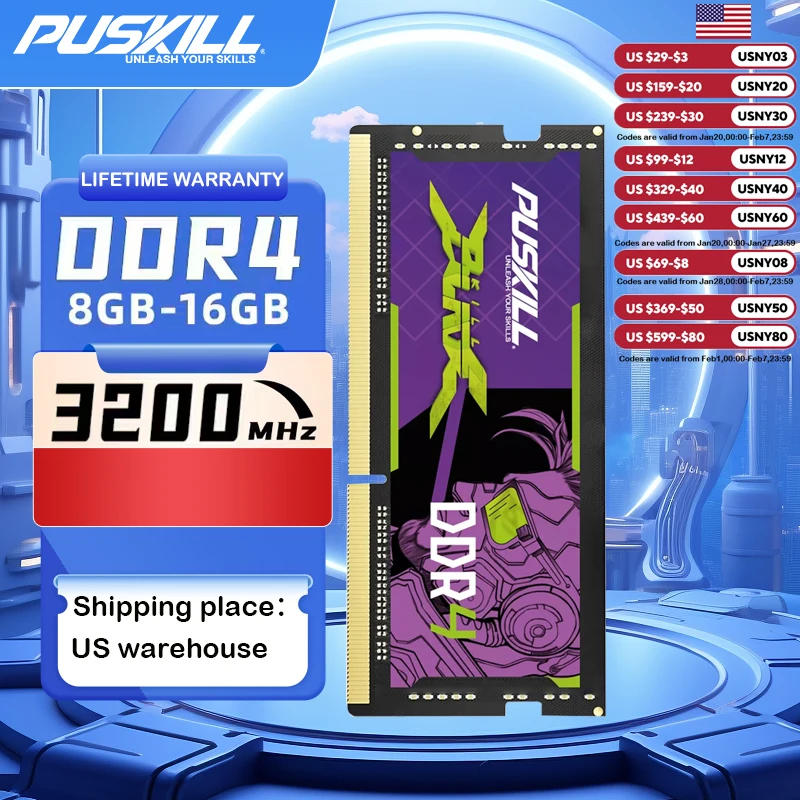 PUSKILL Killblade Memória Notebook Ddr4 16gb 8gb 1.2V 3200mhz 2666mhz 260-PIN SODIMM Memoria RAM Laptop Memory