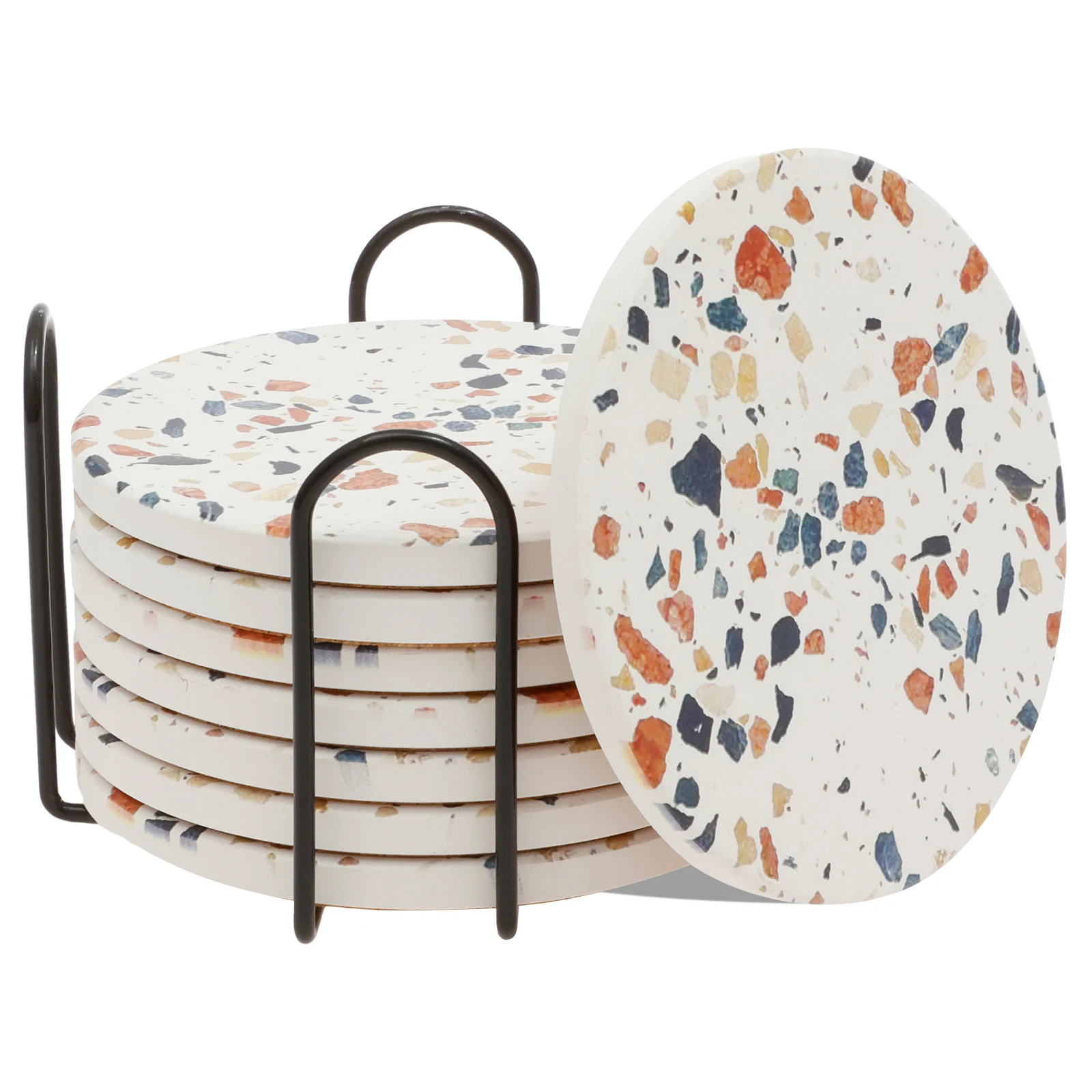 

8Pcs Cup Mat 4 Inches Absorbent Beverage Cup Mat with Cork Backing and Metal Holder Efficient Pot Tray Kitchen Table Placemat