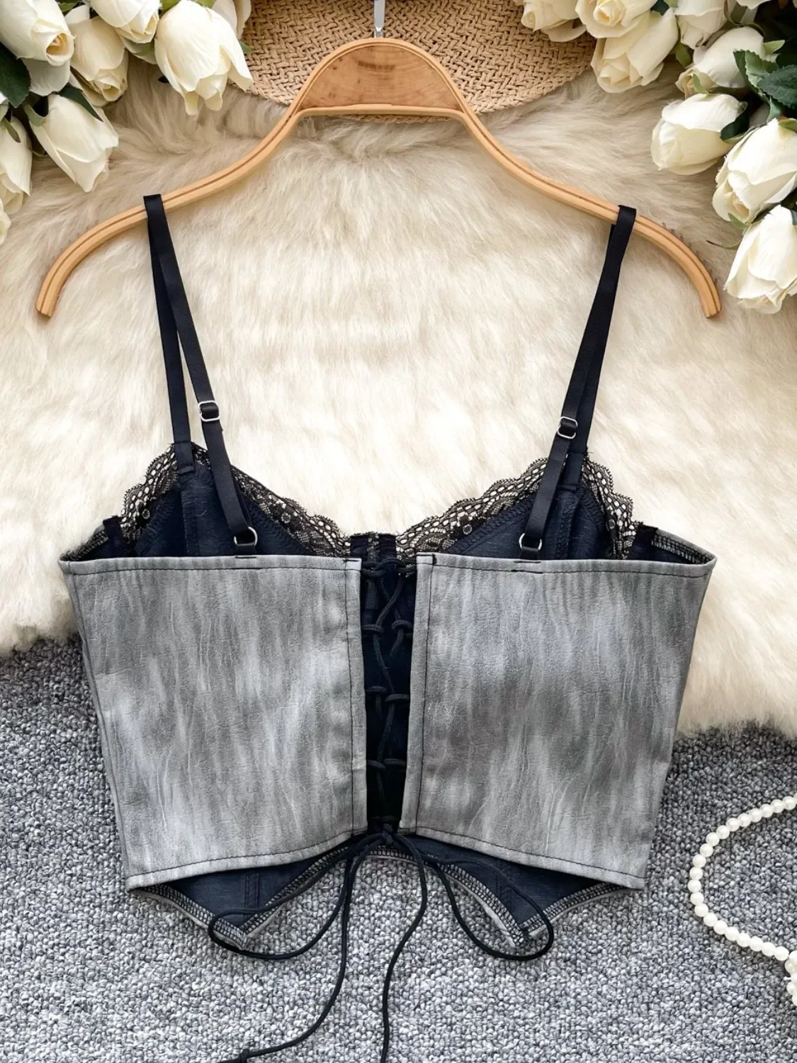 SsTss 2025 Estate nuova donna sexy bretella camis gilet - pizzo patchwork cinturino posteriore corsetto corto canotta per le donne