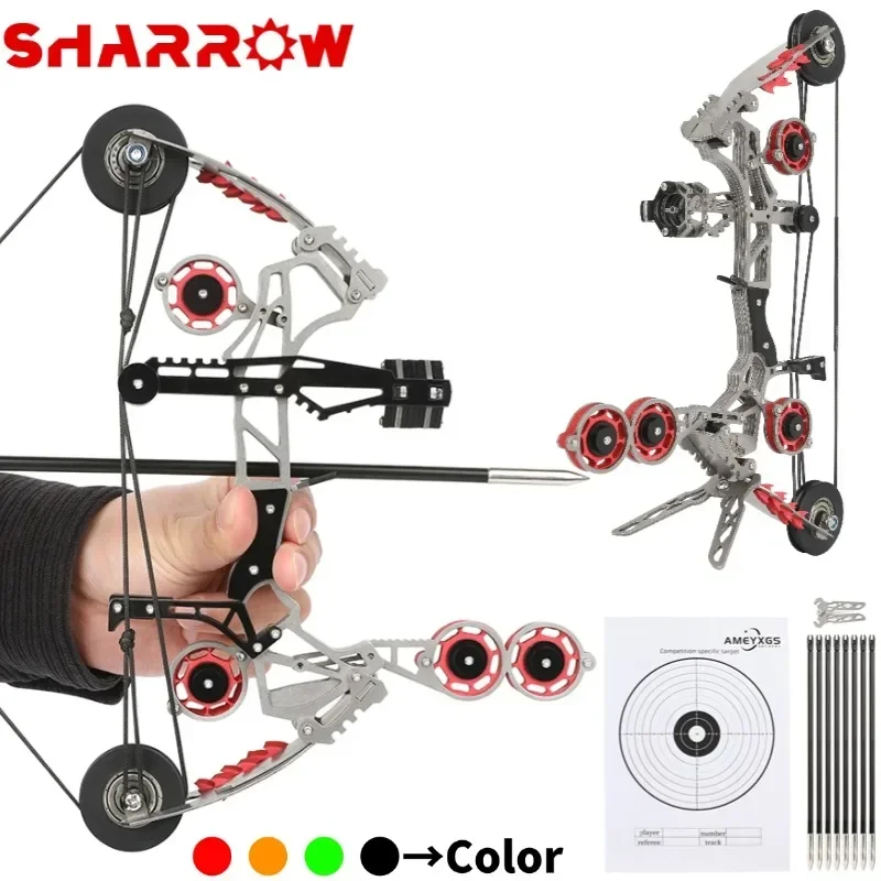 

Archery Mini Compound Bow with 4/8pcs Arrows 11inch Stainless Steel Pocket Bow Portable Game Pulley Bow for Sports Shooting Gift