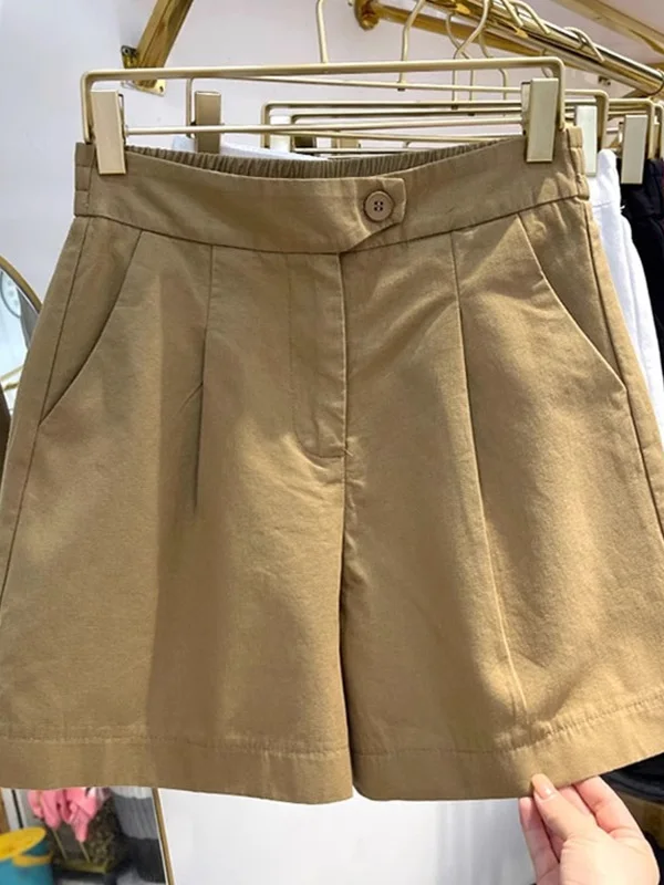 

Хаки, тонкие повседневные женские летние брюки большого размера, свободные брюки трапециевидной формы с широкими штанинами и пятью точками, утягивающие повседневные брюки с высокой талией