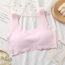2pcs Thin Mold Cup Bras Student Girls Little Bear Print Underwear Full Coverage Bra Seamless Teen Lingerie Soft Cup Training Bra