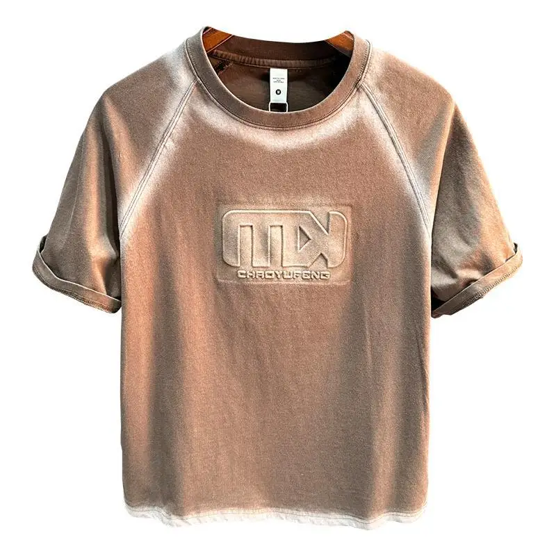 2025 New Short sleeved T-shirt for Men with Retro Printed Casual Personalized Splicing Half Sleeve Top for Summer