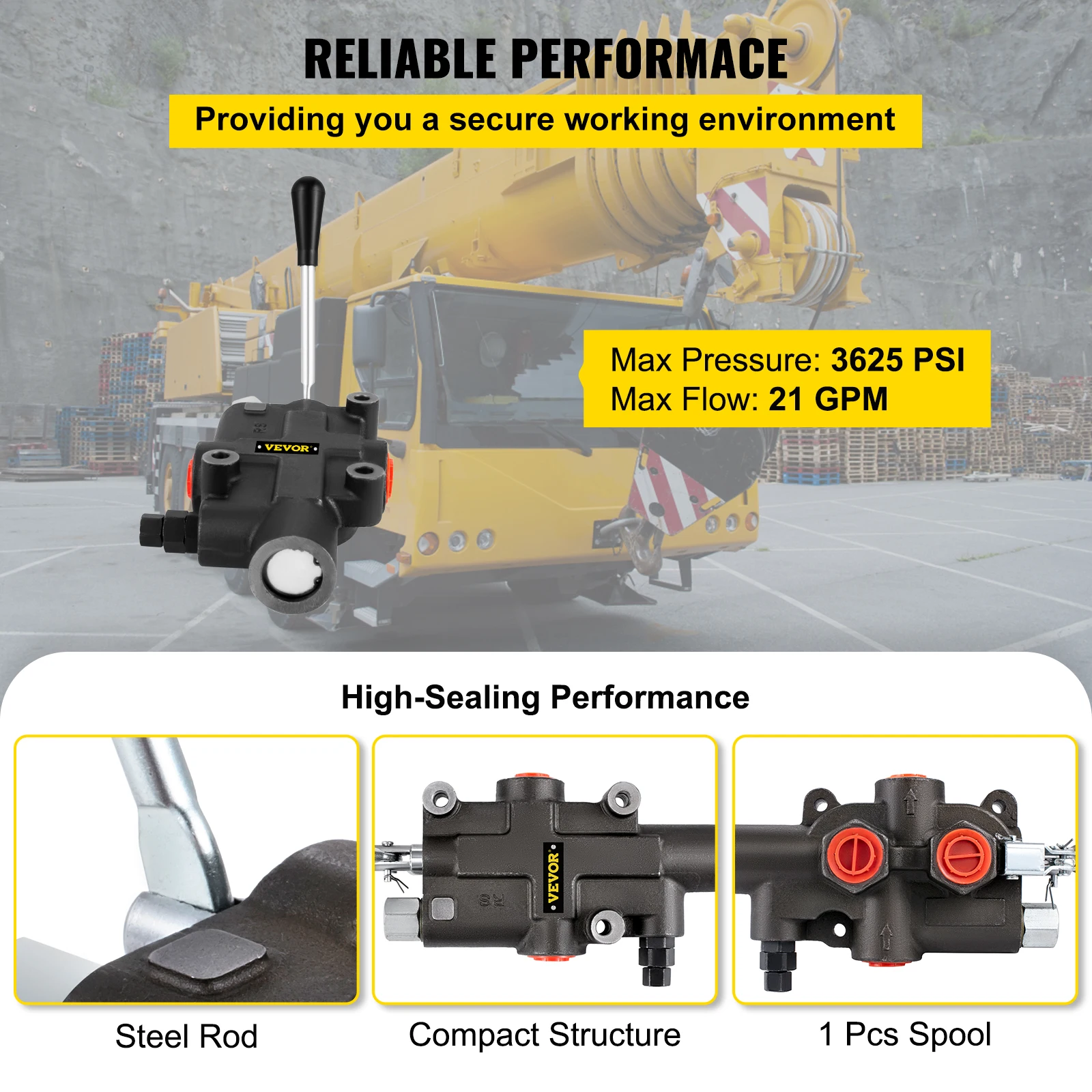 VEVOR Hydraulic Directional Control Valve 1 Spool Hydraulic Spool Valve 21 GPM Hydraulic Loader Valve 3625 PSI Control Valve