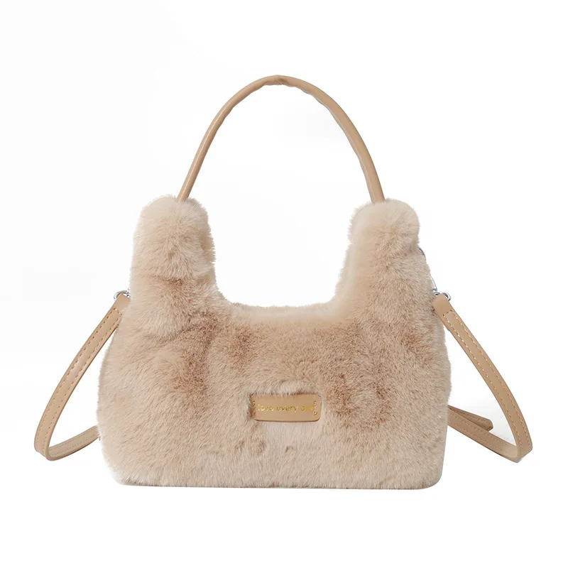 New Winter Solid Color Plush Warm Fluffy Crossbody Bag Street Trend Imitation Mink Hair Shoulder Bag Luxury Designer Handbag