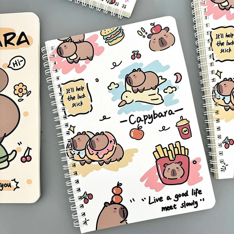 Kawaii Capybara Bobina Notebook, Desenhos animados, Bonito Notepad, Diário, Papelaria Escola, Livro de Exercícios, Suprimentos, A5