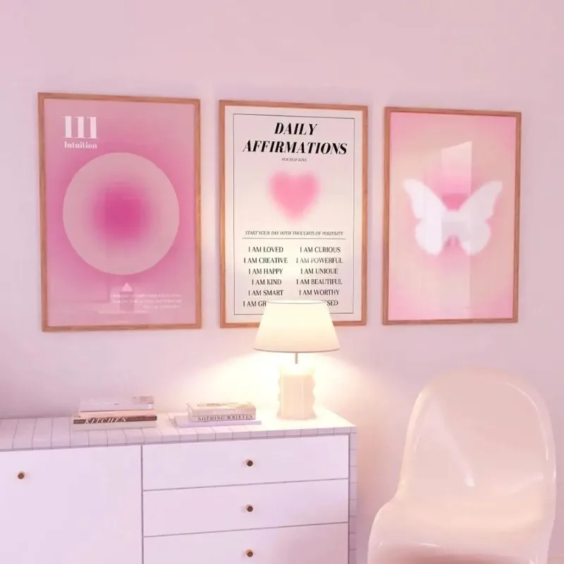 3 unids/set Rosa Aura afirmación Trust Graident números de ángel espiritual cuadro sobre lienzo para pared póster para decoración del hogar y la sala de estar