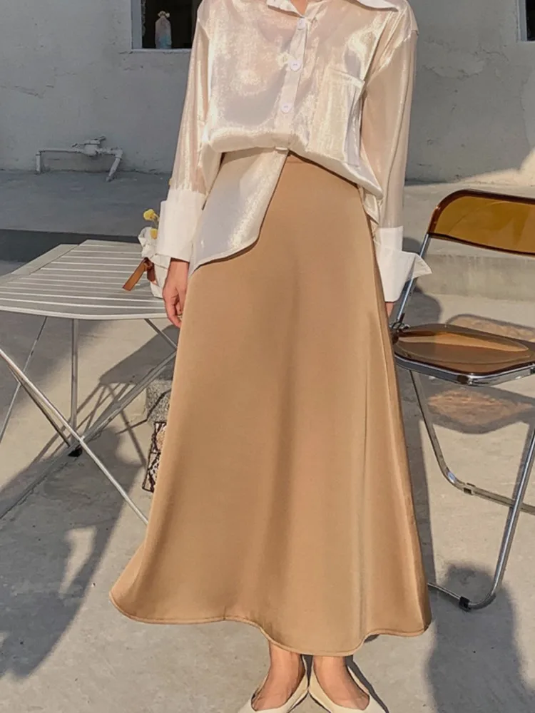 Fashion A-Line Skirt 2024 New Office Lady Elegant Quality Solid High Waist Long Skirt Spring Summer Causal Lower Garment