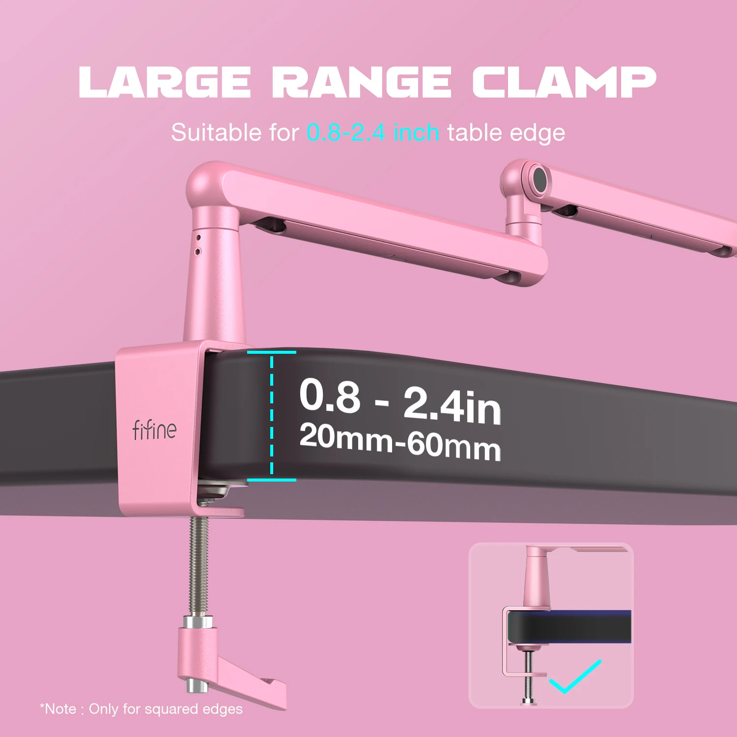 Fifine Mikrofon Low Profile Boom, Metall verstellbarer Mikrofon arm mit Kabel management/C-Klemme für Streaming am8, K688-BM88P-Pink