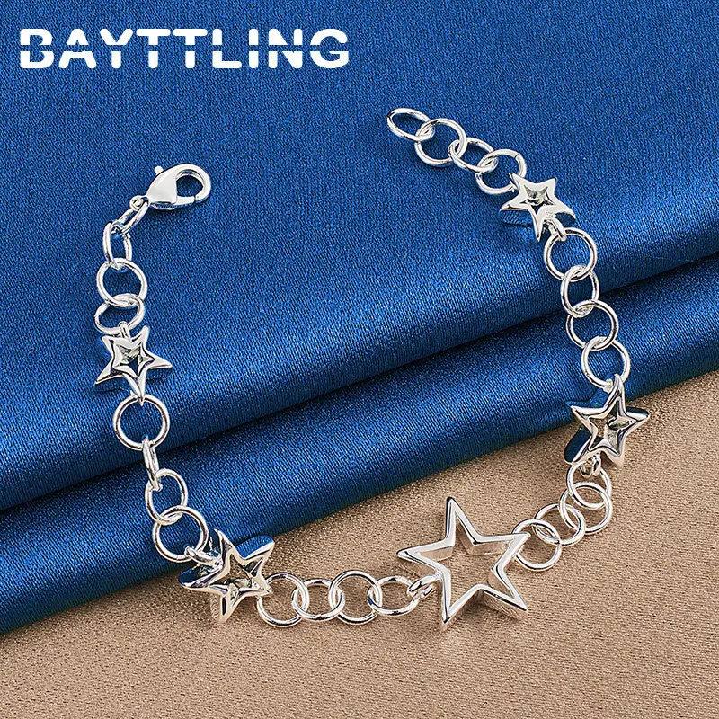 

BAYTTLING 925 Sterling Silver Fine 5 Star Bracelet For Women Engagement Wedding Party Gift Jewelry Fashion Accessories