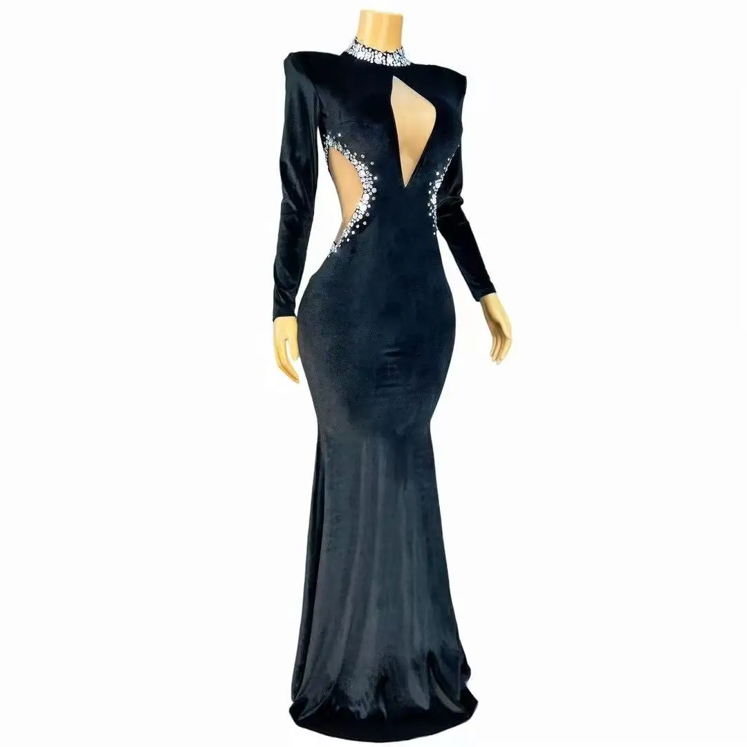 Sexy Twinkling Rhinestones Elegant Mermaid Dress Women Party Celebrate Evening Wedding Gown Red carpet Stage Wear Outfit