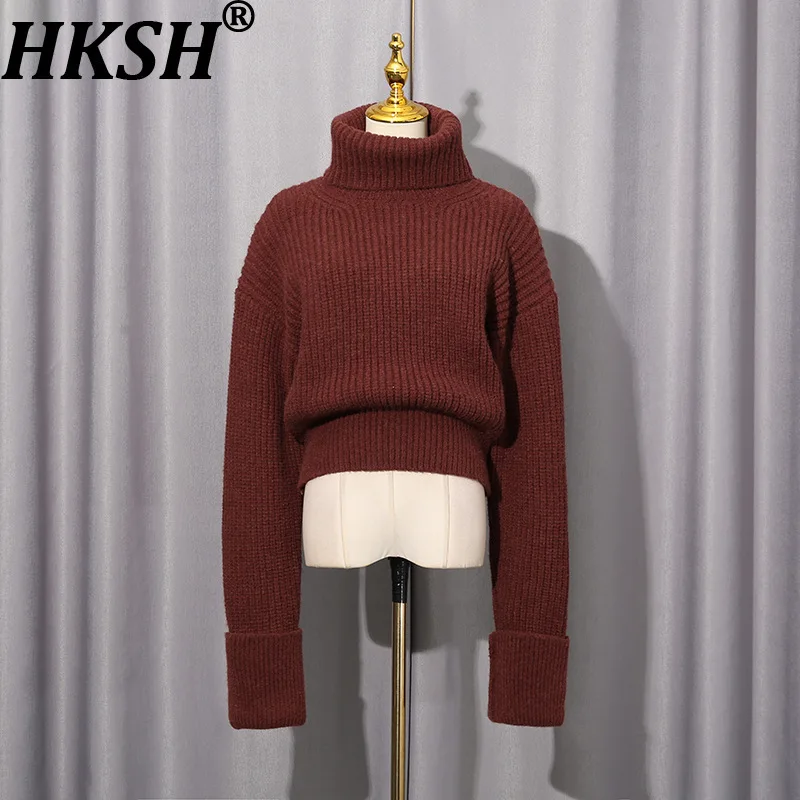 

HKSH осень-зима новый женский свитер водолазка пуловер однотонный повседневный универсальный элегантный тренд короткие вязаные топы HK14244
